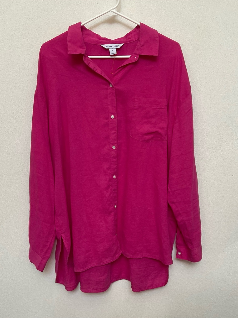 Old Navy The Boyfriend Shirt Linen Blend Bright Pink Button Down Top Size XL